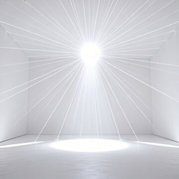 Bright white light rays shining in empty room