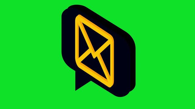 3D isometric speech bubble featuring a yellow envelope icon 4k stock animation video on a green screen background for chroma key background for video editing.