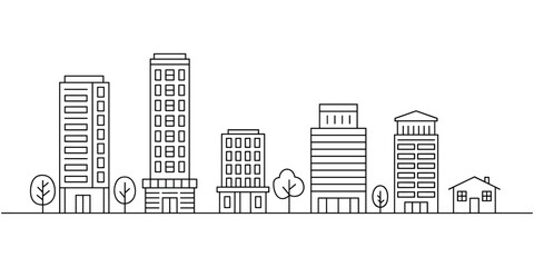 Fototapeta premium City skyline with buildings and trees urban in white background
