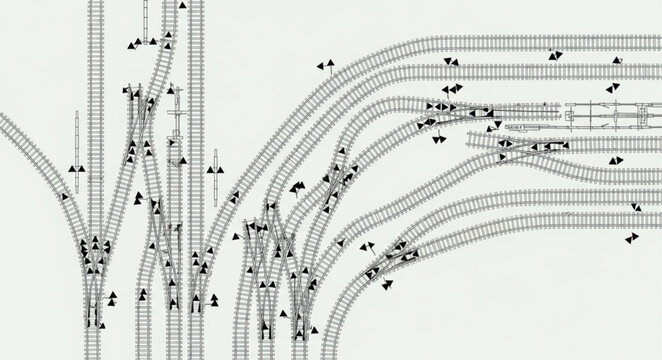 Detailed schematic diagram of a complex railway junction.