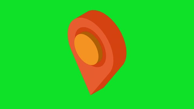 Stylized 3D map pin features a glowing orange message icon 4k stock animation video on a green screen background for chroma key background for video editing.