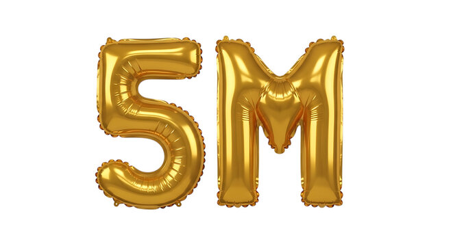 Golden '5m' balloons isolated on transparent background celebration and milestone