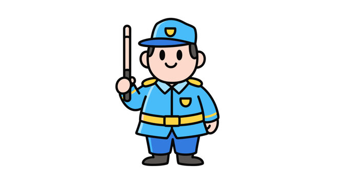 Friendly cartoon police officer with a baton illustration.