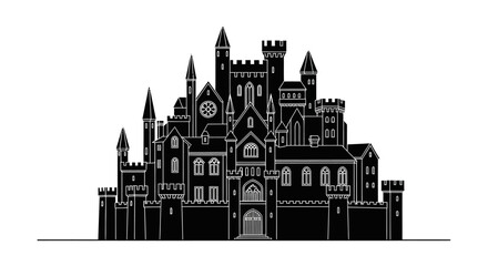 Fototapeta premium Black and white silhouette of a majestic medieval castle