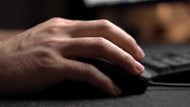 Human Hand Using Computer Mouse on Laptop