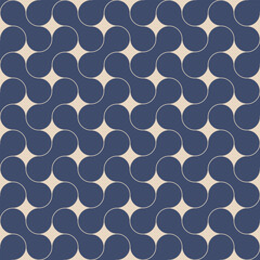 Obraz premium Seamless Abstract Linked Circle Pattern in Indigo and Beige, modern modular geometric background