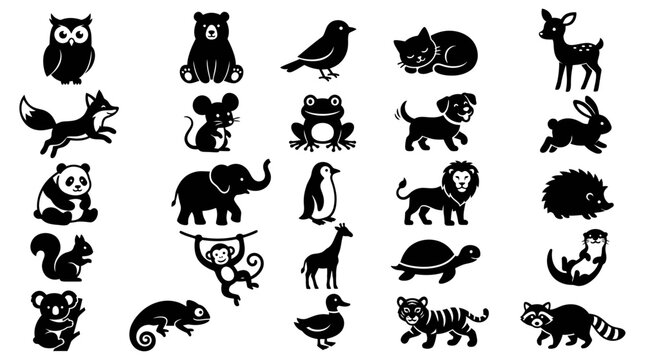 Diverse collection of wild animal silhouettes, a comprehensive set of nature's creatures for design projects