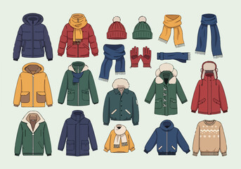 Winter clothing items illustration © Ucup