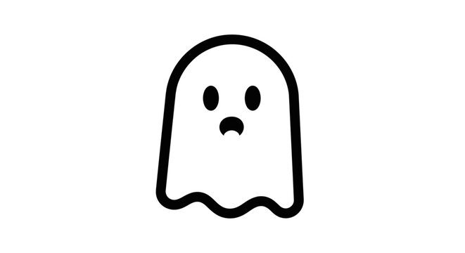 Minimalist black line art ghost icon with surprised expression