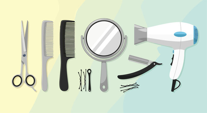 Hairdressing tools on pastel background