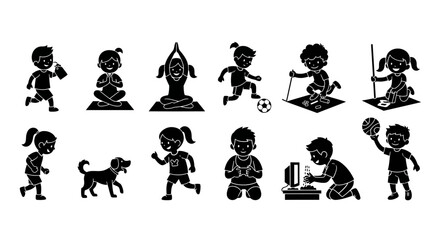 Obraz premium Set of Children Activities Silhouettes Icons