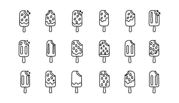 Assorted ice pop icons with bite marks during a summer day in a minimalist style