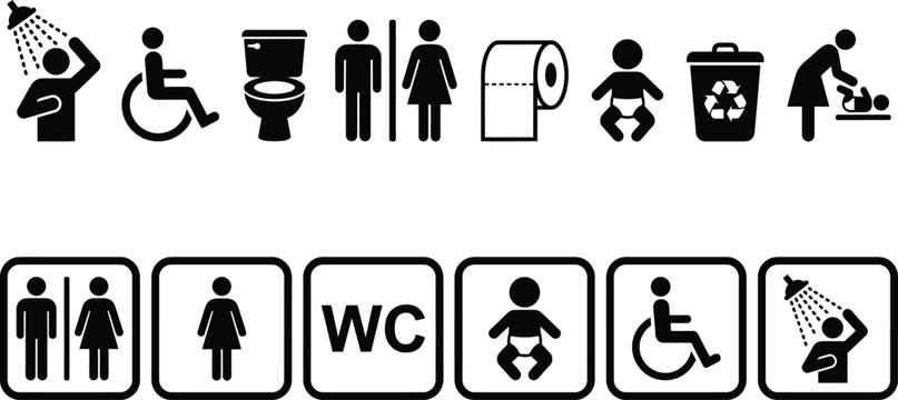 Restroom signs and symbols for public toilets and washrooms