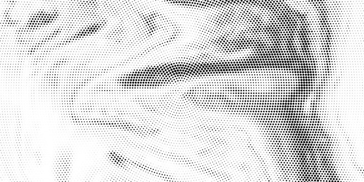 Radial halftone pattern texture. Vector black and white radial dot gradient background for retro, vintage wallpaper graphic effect. Monochrome pop art dot overlay for poster illustration