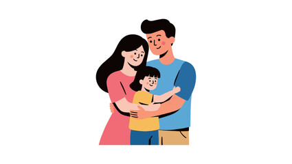 Obraz premium Happy Family Standing Together Hugging Flat Vector Illustration Minimal Style