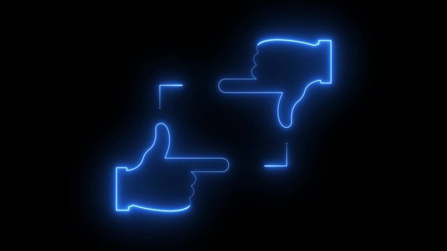 glowing neon Hands Photo Frame Icon Isolated on black Background. Hand making Picture Taking Photo Gesture Sign, representing photography composition and visual arts in flat design. 4k video animation