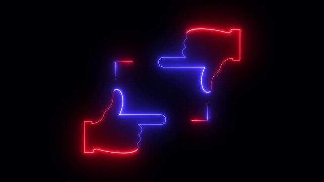 glowing neon Hands Photo Frame Icon Isolated on black Background. Hand making Picture Taking Photo Gesture Sign, representing photography composition and visual arts in flat design. 4k video animation