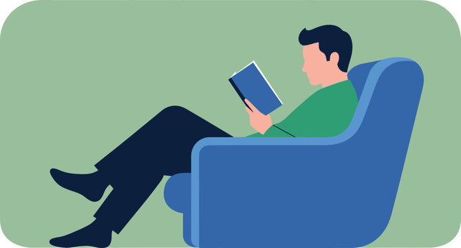 Man relaxing with a book in a comfortable armchair illustration