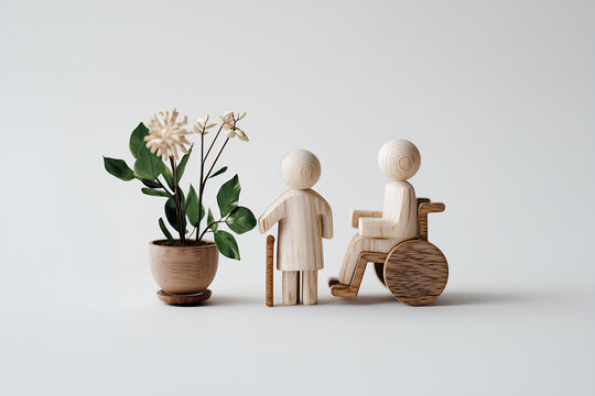 やさしく支える介護士と車椅子高齢者の介護福祉素材