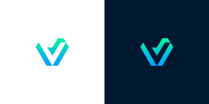 Abstract V letter logo with vibrant blue-green gradient, representing progress, verification, and success for modern brands and innovative digital businesses