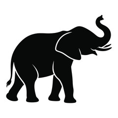 Obraz premium Black silhouette of an elephant with trunk raised white background