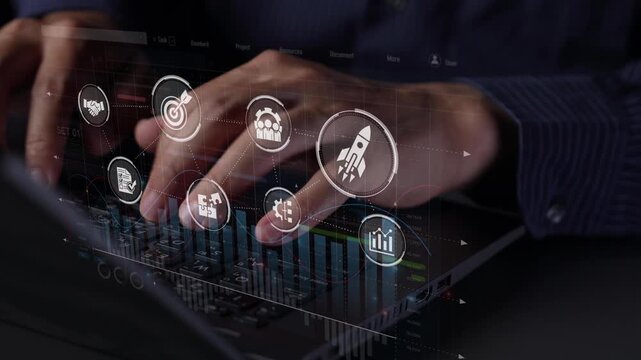 Project management dashboard showing project management strategy, planning, project management workflow, and project management team icons for better coordination. Muxer
