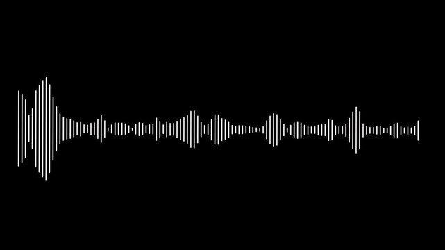 Music equalizer animation, audio waves or sound frequency black transparent background. white line audio spectrum animation 4k.