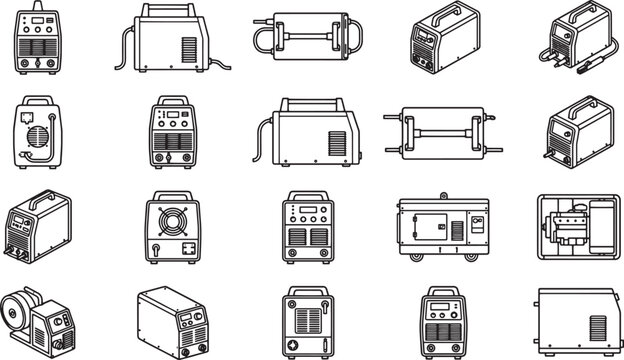 Collection of various welding equipment, essential tools for skilled craftsman and industrial applications, creating strong, lasting joins in metal.