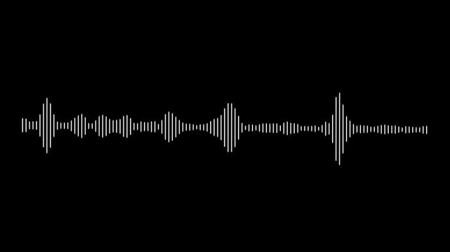 Music equalizer animation, audio waves or sound frequency black transparent background. white line audio spectrum animation 4k.