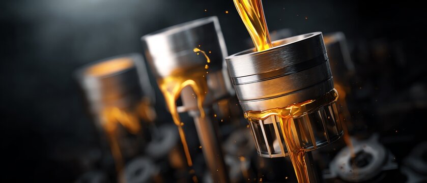 Engine components with oil pouring on it.