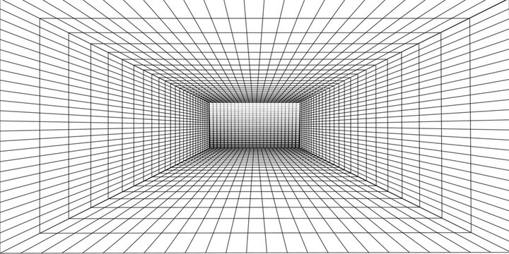 Perspective grid background 3d Vector illustration. Interior design Model projection background template. Line one point perspective. eps10