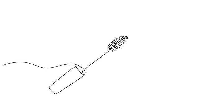Animated self drawing Continuous one line drawing of Mascara, makeup brush, eye cosmetics, beauty tool, black line art