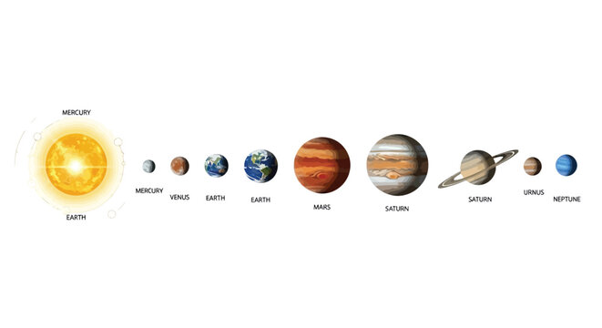 Illustration of the Sun and Planets of the Solar System in Order