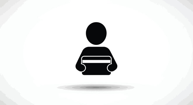 A simple black silhouette depicts a person holding a rectangular object resembling a tablet or book