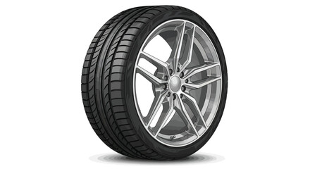 Obraz premium Modern Car Tire with Silver Alloy Wheel and Tread Pattern