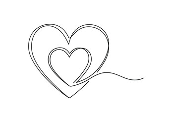 Fototapeta premium Continuous line art drawing of nested hearts love symbol