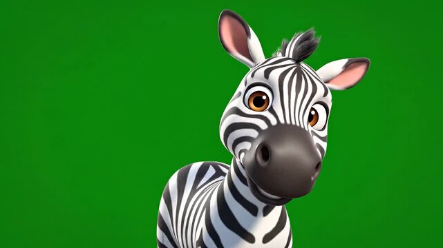 Cartoon zebra, black and white animal, green background, illustration, wildlife creature 4k video ai