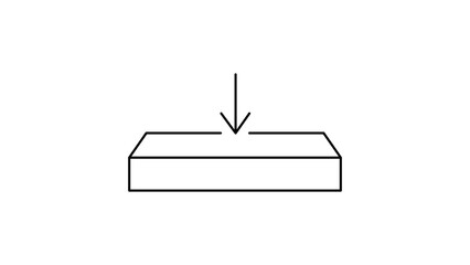 Minimalist Black Line Vector Icon of an Arrow Pointing Down into a Rectangular Tray or Box, Representing a Queue, Message, or Download. Clean Outline Illustration with Editable Stroke Weight. © Fatima