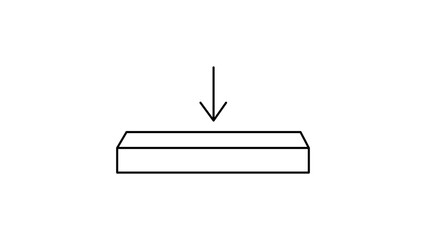 Minimalist black line vector icon of an arrow pointing down into a rectangular tray, representing a queue or incoming message. This scalable SVG illustration features an editable stroke. © Fatima