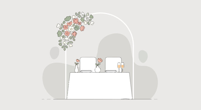 A minimalist illustration of a dining table set for two