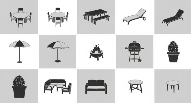 Collection of Outdoor Furniture and Accessories Icons.