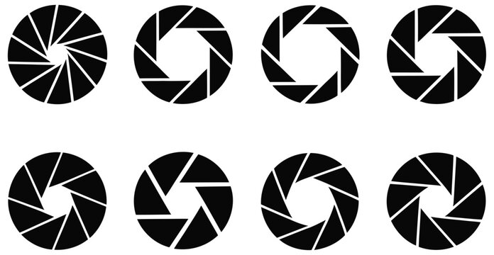 Set photo camera lens diaphragm camera shutter icons diaphragm icon photography symbol, camera aperture and photography equipment