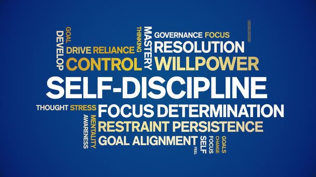 Self-Discipline animated word cloud-text design animation tag kinetic typography seamless loop.
