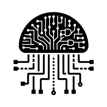 icon representing seamless data flow. The jellyfish tentacles transform into digital streams, symbolizing connectivity, information processing, and network fluidity in black and white.
 