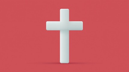 Fototapeta premium Minimalist White Christian Cross Isolated Against a Solid Vibrant Red Background Studio Image