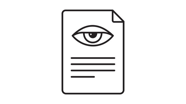 Private Information Regulations and Oversight Paperwork Graphic. Sleek Outlined Symbol of a Sensitive Record with Visual Observation Mark for Safety Compliance and Digital Guarding.