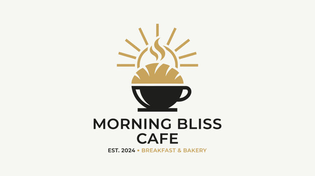 Elegant breakfast logo concept on a stylized coffee mug
