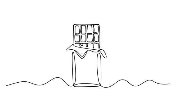 Continuous one line drawing of a chocolate bar in a wrapper