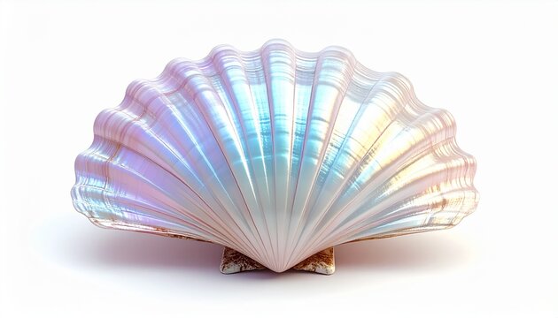 Single giant Seashell iridescent pearl isolated on white background
