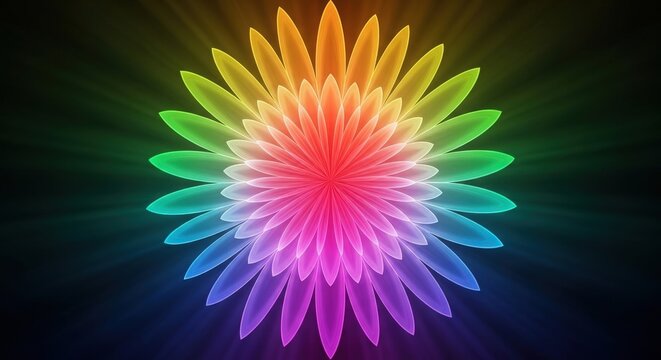 Vibrant Colorful Flower Mandala with Radiant Petals on Dark Background
